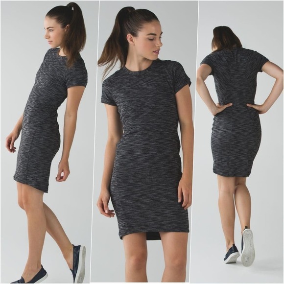 Lululemon Slim Fit Mini Short Sleeve Dress Black Grey 8 NWOT - Picture 1 of 13